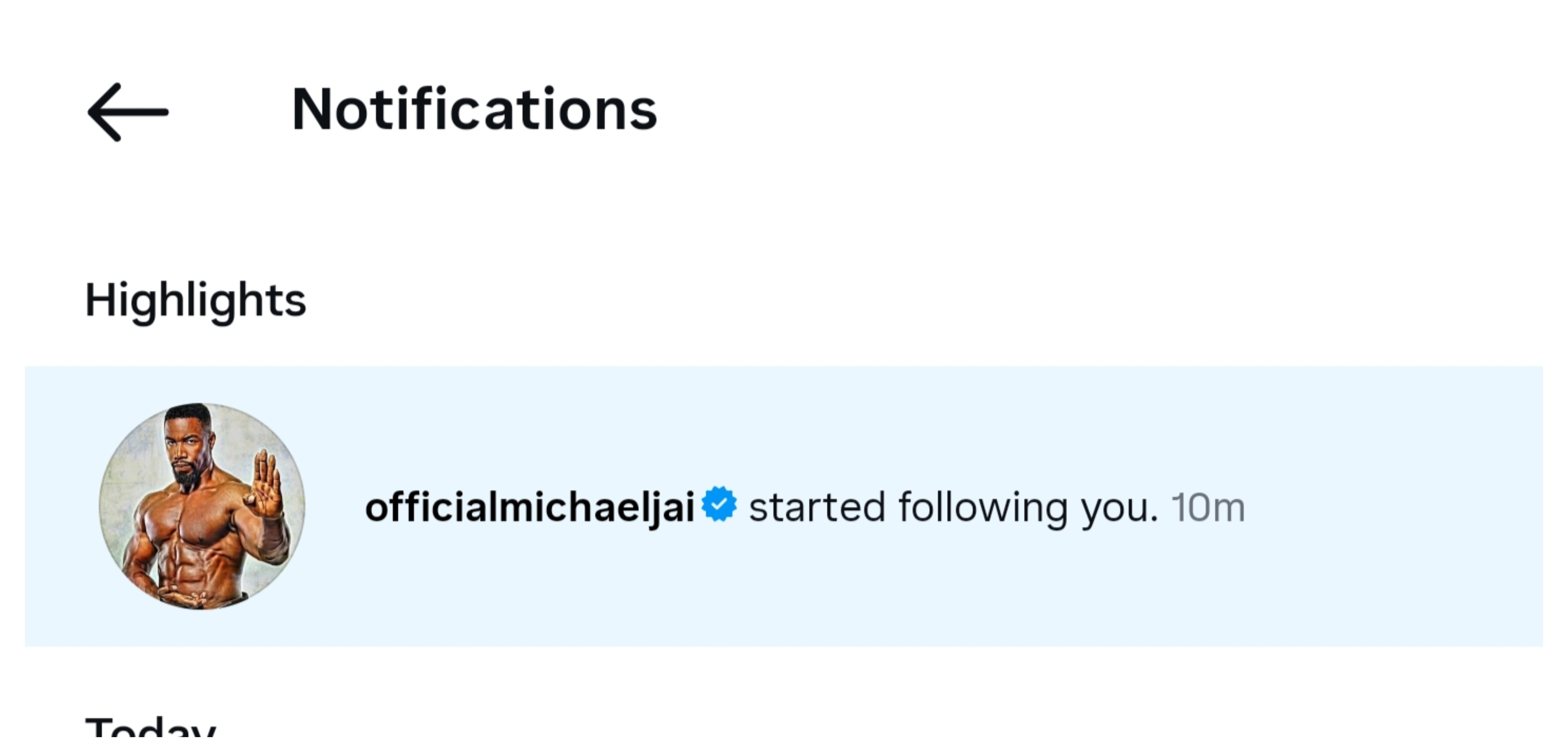 Instagram notification showing Michael Jai White started following Jonny Dowers